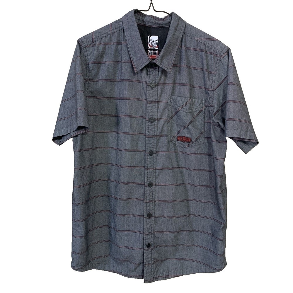 Metal Mulisha Short Sleeve Button Up  Shirt Men's M Gray Biker Skater Y2K